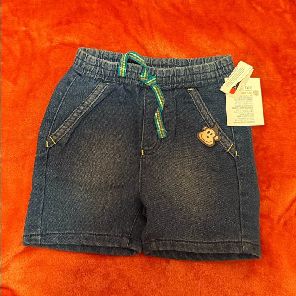 Erge Kids Denim Shorts with Monkey Patch
